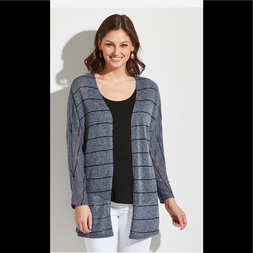 Nwt Mia & Tess Designs Open striped cardigan in blue/ navy, size M